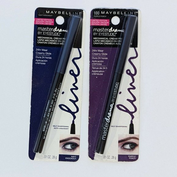 Maybelline Other - Set of 2 Maybelline Master Drama Mechanical Cream Pencil Liner 100 Purple & Navy